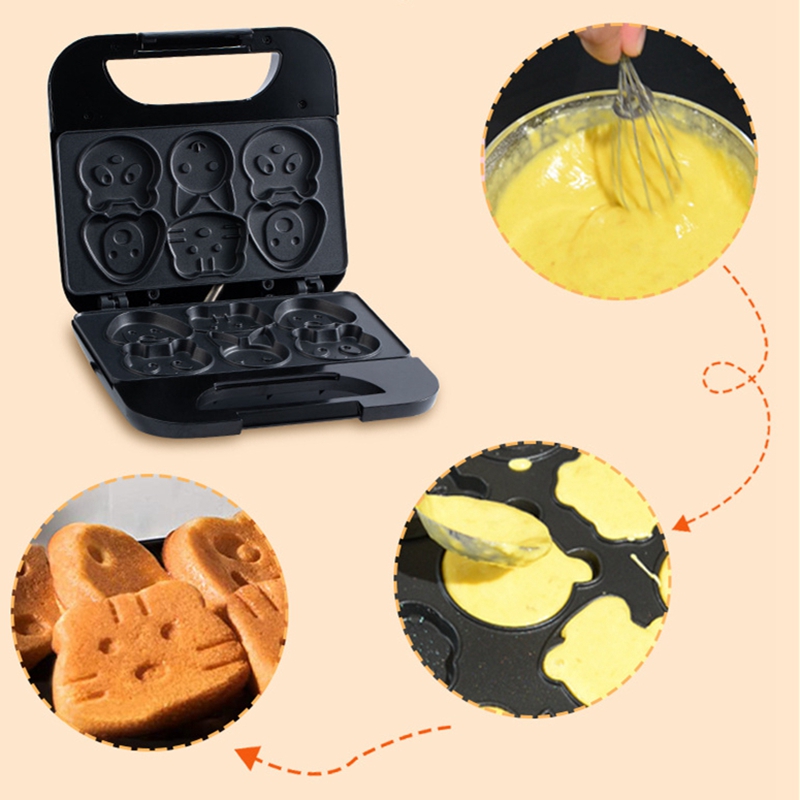 Máquina eléctrica para hacer galletas de dibujos animados para niños, minimáquina de desayuno con 6 sartenes, 220V