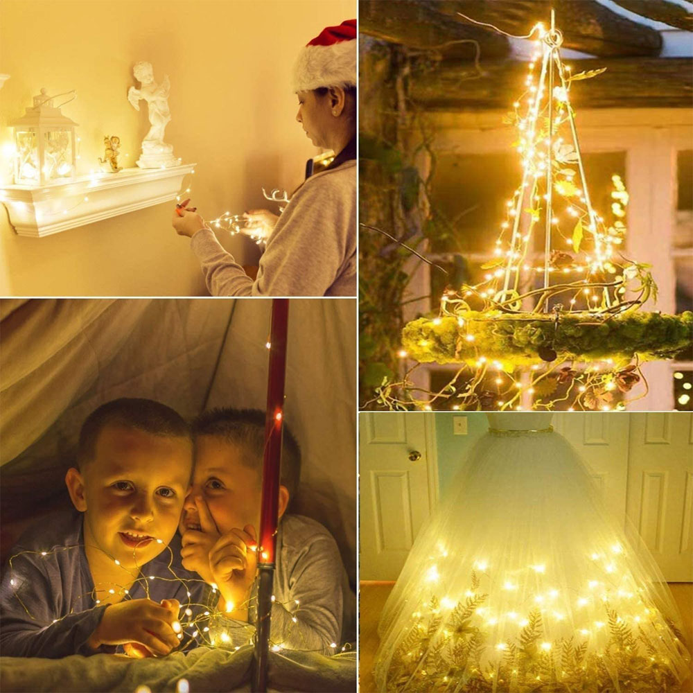 Guirlande lumineuse féerique Led en fil d'argent, alimentée par USB, étanche, pour l'extérieur, décoration DIY, , fête de mariage, noël