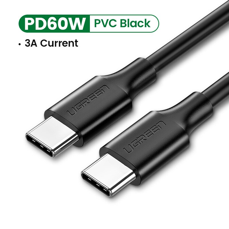 Ugreen Usb C Naar Usb Type-C Kabel PD100W 60W Snelle Lading Data Kabel Voor Macbook Samsung S9 plus Usb Type C Kabel 100W Pd Kabel: PD60W PVC Black / 2m