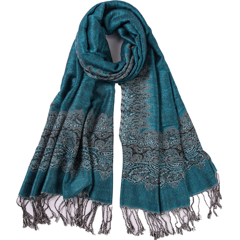 Paisley pashmina silke bomuld blandet luksus tørklæde sjal cap stjal jacquard hoved tørklæder kvast lang stor tynd klassisk: Lys turkis