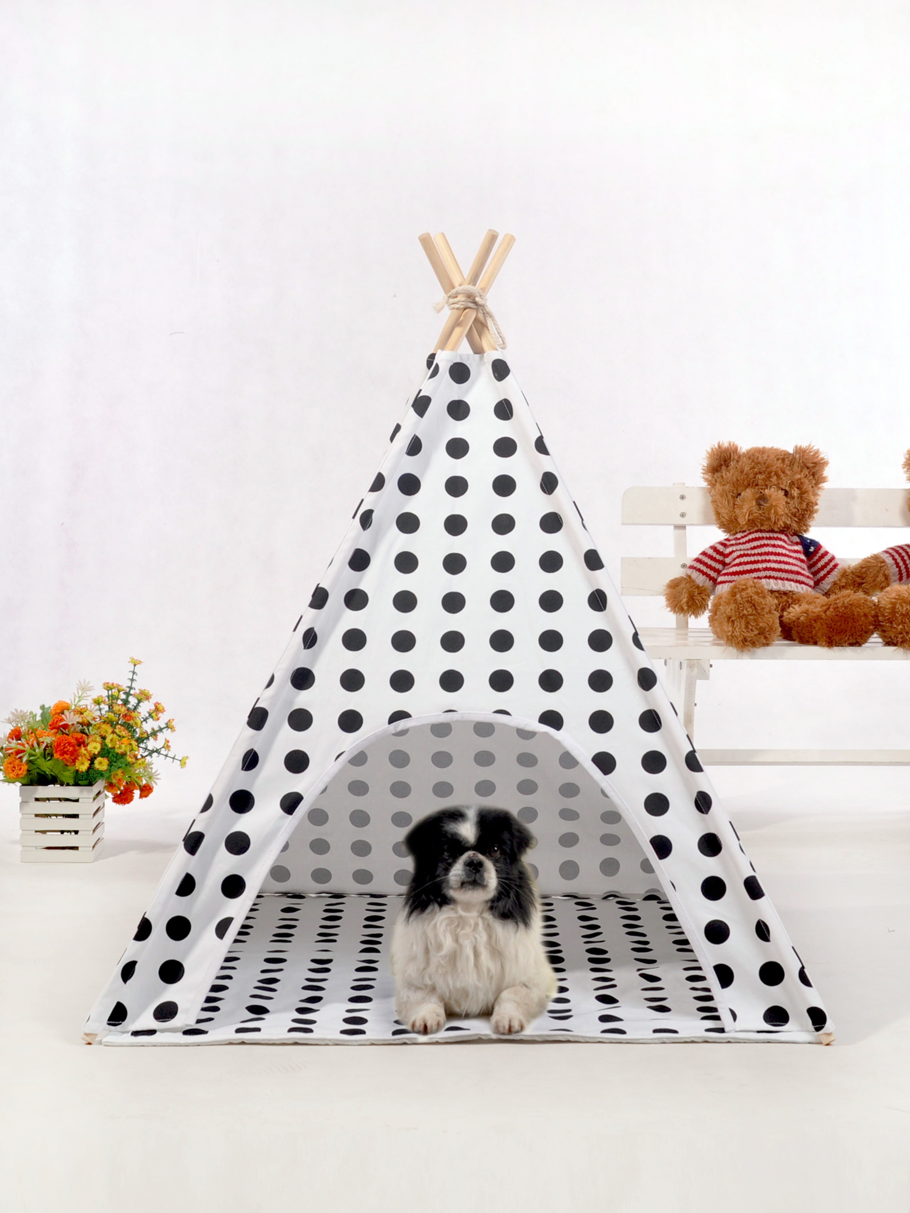 polka kropka płótno zwierzę domowe tipi bez maty 24 "wysokości