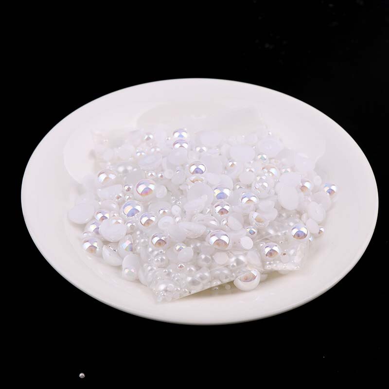 1000 stks Wit Half Ronde Platte achterkant Parels mix maten 2 3 4 5 6 8 10mm ABS imitatie kralen om DIY nail art