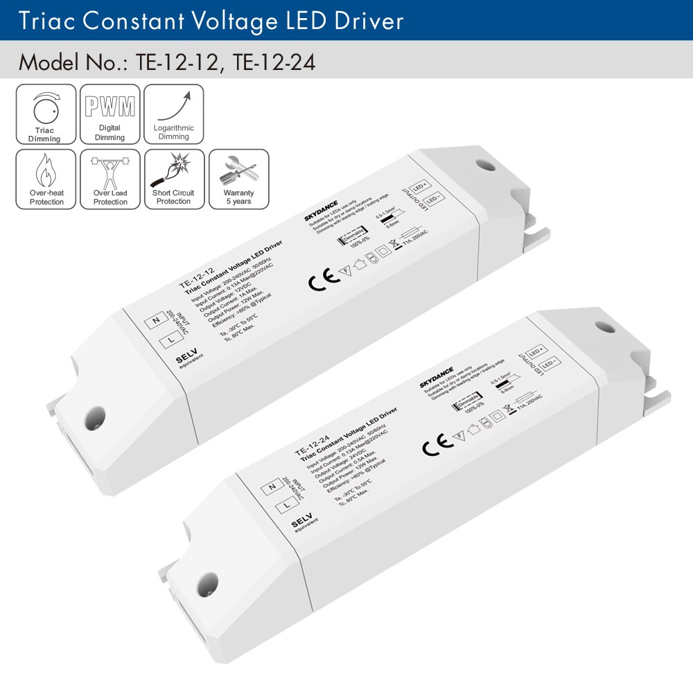 Triac LED Driver Dimmable Constant Voltage 1CH 12W AC 220V to DC 12V 24V PWM Digital Dimming Triac Driver 12V for LED Light Tape