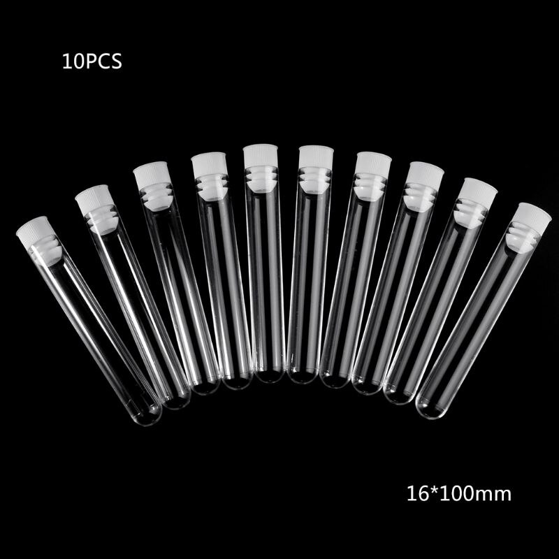 10Pcs Plastic Test Tubes Lab Test Tool Met Schroefdop Transparant 16X100Mm A6HE