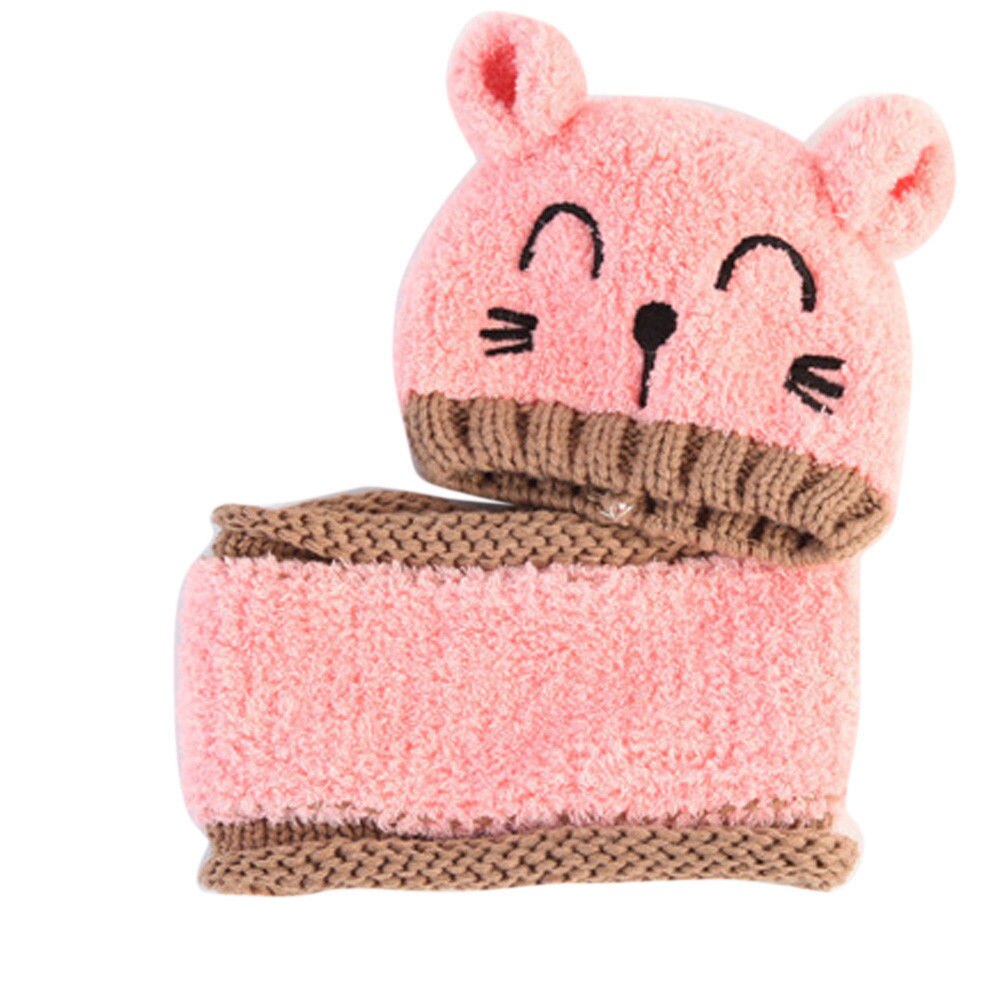 Adorable chapeau à capuche pour bébés filles | Chapeau pour hiver, écharpe à rabat d'oreille, capuchon tricoté, costume mignon pour 1-3 T: Rose