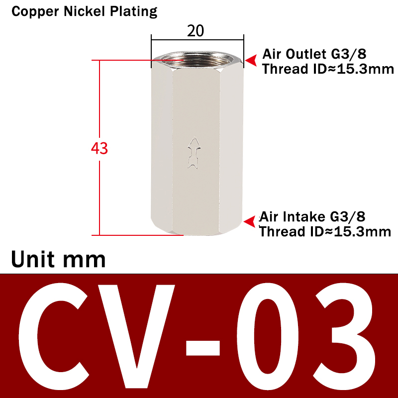 Ka -06 ka-08 ka-10 ka-15 luft tilbakeslagsventil i aluminium pneumatisk tilbakeslagsventil kobberforniklet enveisventil cv -01 02 03 04