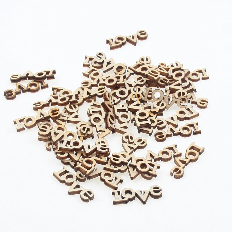 100 Pcs 28X10 Mm Liefde Natuurlijke Houten Chip Bruiloft Decoratieve Scrapbooking Versier Hout Ambachten Home Decoratie Diy
