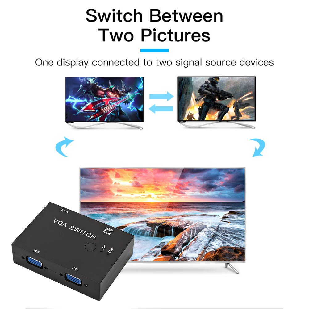 Decodificador de señal con interruptor VGA 2 en 1, proyector de televisión divisor de 2 puertos, interruptores de ordenador para el colegio y la Oficina, adornos para el trabajo