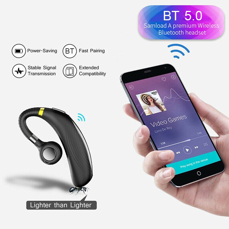 K06 Wireless Bluetooth 5.0 Business Hanging Ear Headset Sport Stereo Earbud Handsfree Earphone Caller ID Number Function
