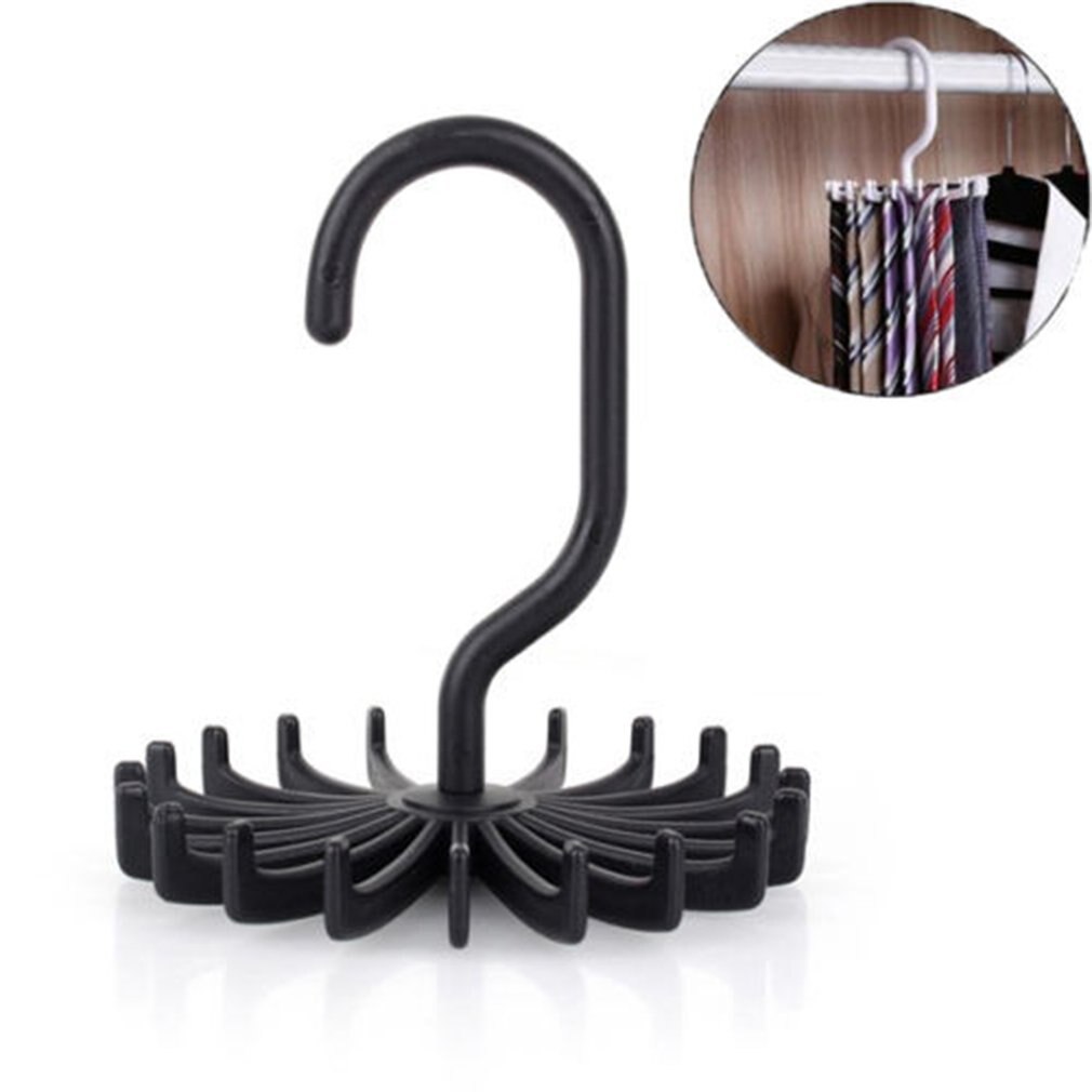 360 degree rotatable Ties Clothing Hanger Rack 20 claw scarf hanger Organizer Twirling Scarf Belt Tie Hook Holder Ties: Black