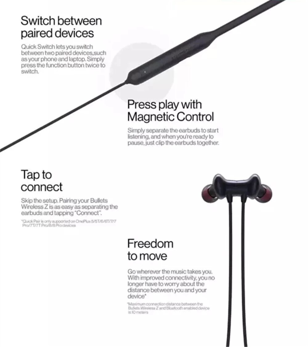 OnePlus Bullets Wireless Z Earphones Bass Edition Charge for 10 minutes Enjoy 10 hours Bluetooth 5.0 for OnePlus 9 9PRO 10 Pro