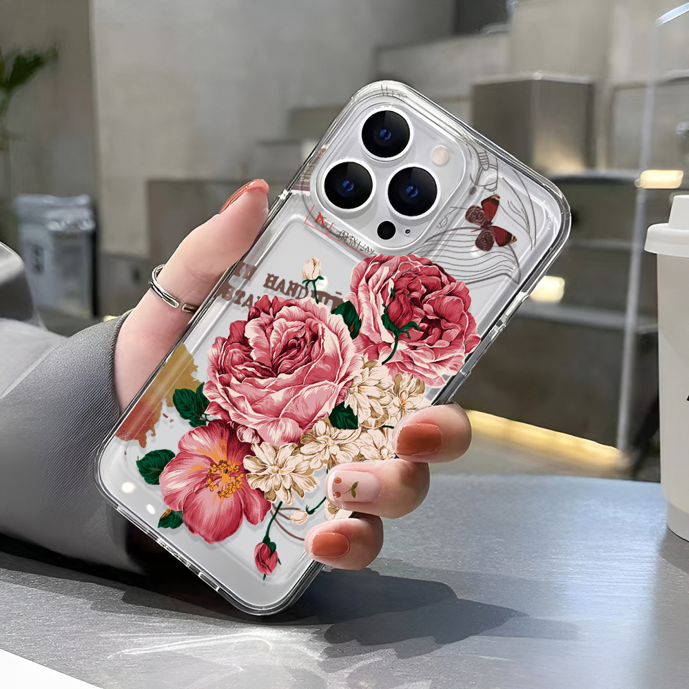 Funda de teléfono transparente con flores de lujo para Apple iPhone 16 15 14 13 12 11 Pro Max SE , funda trasera dura transparente