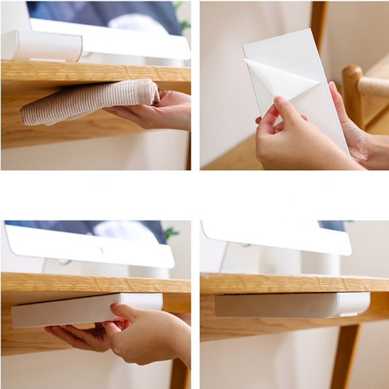 Itseliimautuva muovinen laatikko työpöydän alle piilotettu kynäteline työpöydän tavaroiden järjestäjä säilytyslaatikon pidike kotelo 22.3 x 13.5 x 3.5cm