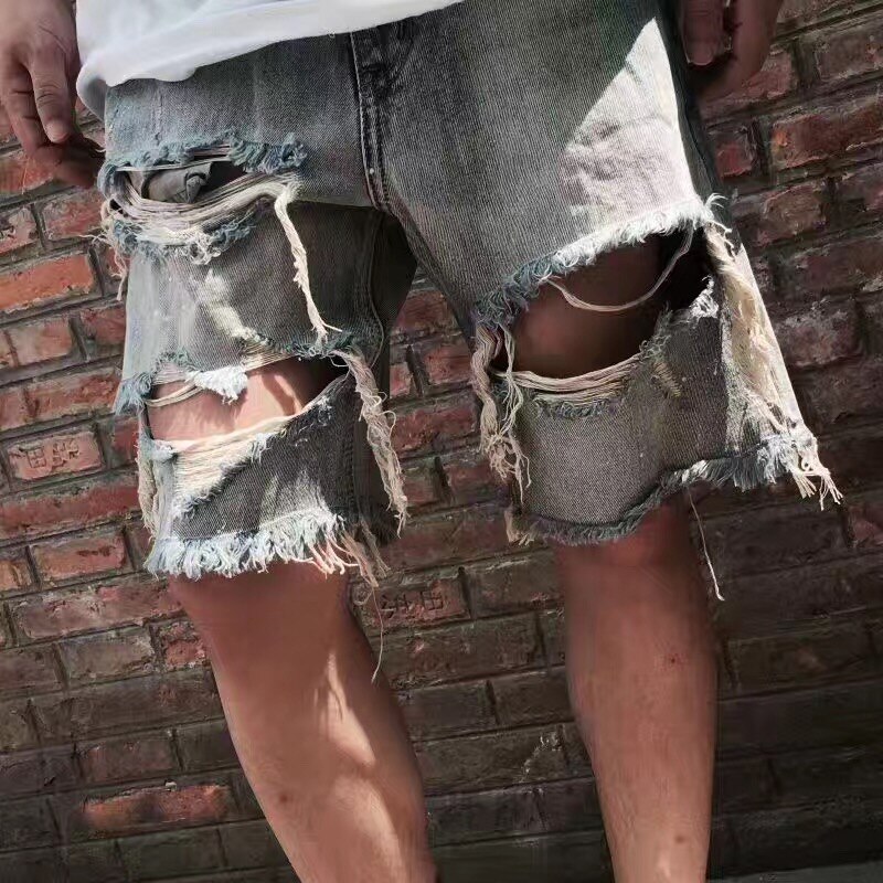 männer Sommer hiphop schweiß kurze Hose Lässige Jogginghose Elastische Taillenhose zerstört frazzle Jeans kurze Hose