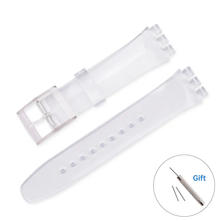 Correas de reloj de resina para hombre, accesorios, pulsera deportiva de goma resistente al agua, correa de silicona de 16, 17, 19, 20mm para Swatch GW164 GB274: Blanco / 16 mm