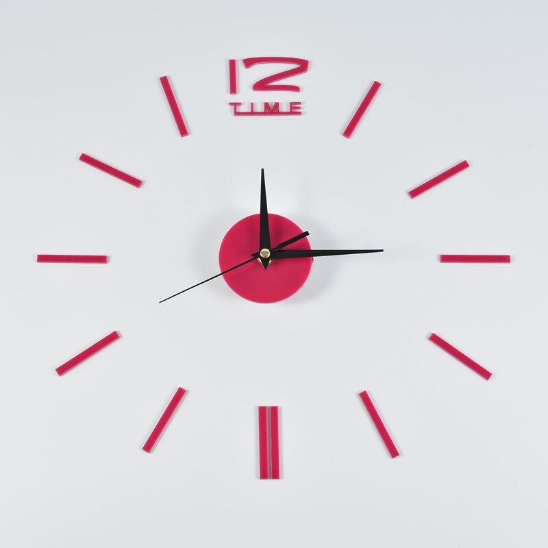 Wall Clock Watch Clocks 3D DIY Acrylic Mirror Stickers Living Room Quartz Needles Europe horloge Modern Indoor Decor: RED