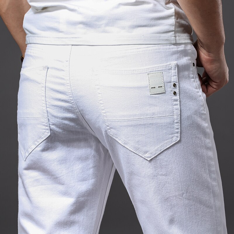 Pantalones vaqueros blancos cómodos para hombre, jeans ajustados de estilo clásico informal, a la , de avanzada, elásticos, para las cuatro estaciones