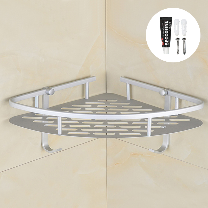 Estantes colgantes para baño, organizador de 2 capas, estante de esquina, soporte para champú sin perforaciones, estante de almacenamiento, cesta de inodoro: A-Silver 1 layer