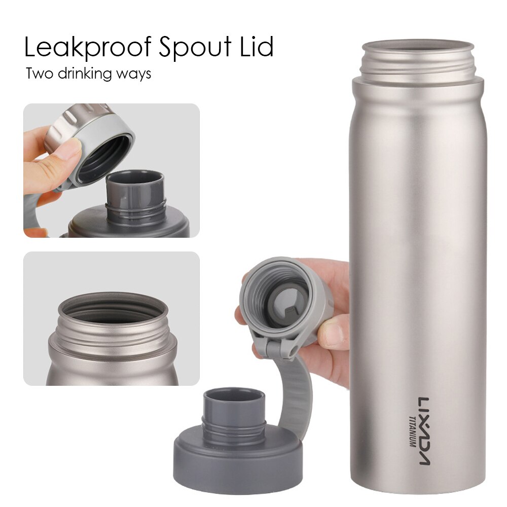 Lixada Outdoor Titanium Bottle with Spout Lid Camping Cycling Hiking Sports Water Cup 1 Liter Outdoor Titanium Water Bottle