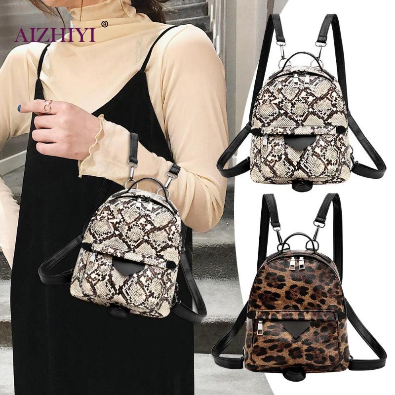 Girls Female Casual Animal Print Shoulder Crossbody Bags Women Large Capacity Snake Leopard Backpack PU Leather Knapsack