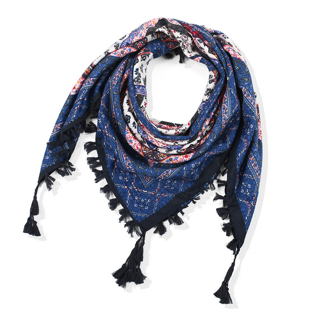 Sjaal Vrouwen Winter Bohemian Vierkante Zakdoek Sjaal Wrap Retro Patroon Kwastje Vrouwelijke Sjaal Grote 115Cm Katoen Foulard Bloemen: 26