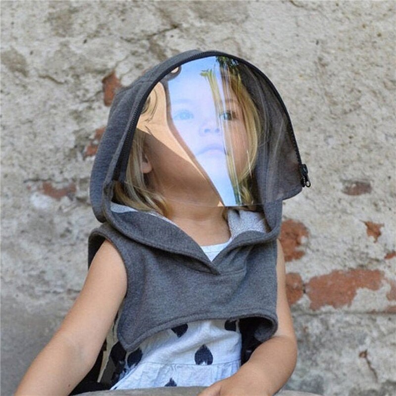 Babymasker met volledig gezicht, muts, muts, transparante sjaal, unisex muts, wintersjaal, warme, unisex anti-stofmasker met volledig gezicht: Grijs
