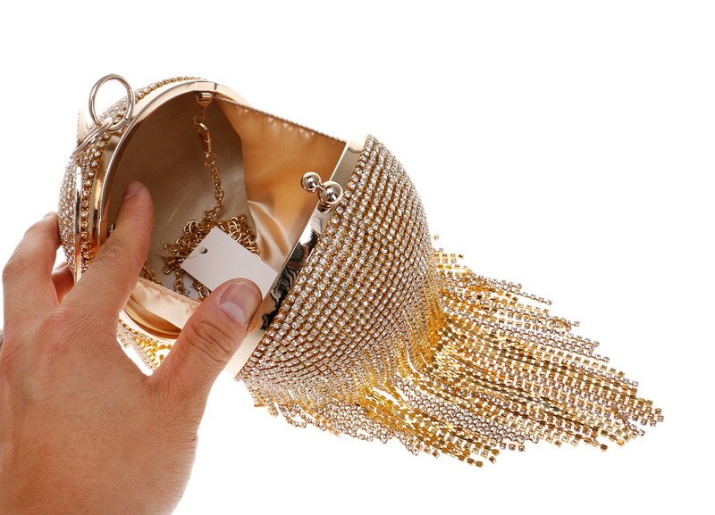 bolso con borla de cristal, el bolso más bonito y divertido de forma redonda, dorado, plateado, clutch, bolsos de noche a la , bolsos rojos, bolsos de mano para mujer