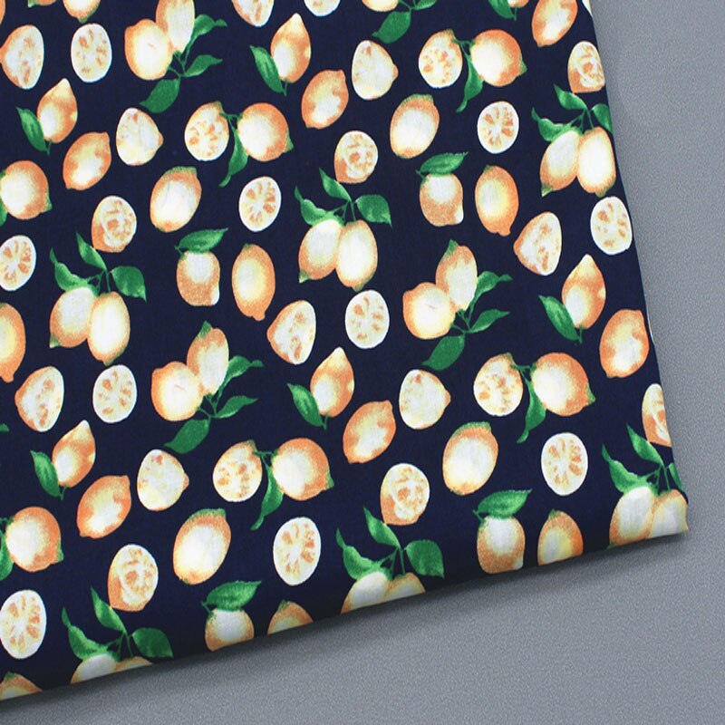 100% liso de popelina de algodón fruta fresca de naranja con estampado de limones de tela popelina de algodón 50x140cm tela de cuadros Patchwork