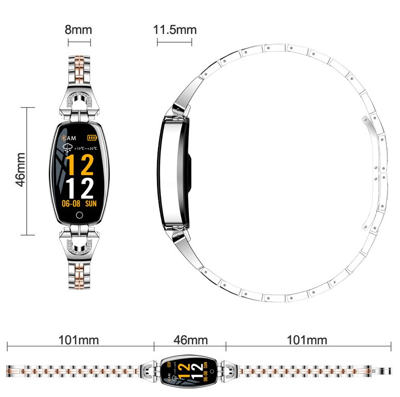 Bluetooth dameshorloge, hartslagmeter, fitnesstracker, smartwatch, app-ondersteuning voor android, ios, pk  q8 q9