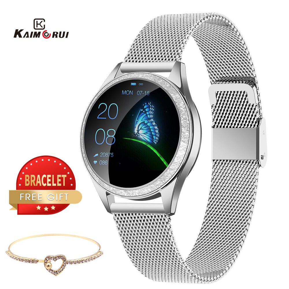 Kw10/kw20 relógio inteligente mulher ip68 à prova dip68 água monitor de freqüência cardíaca pedômetro fitness tracke pulseira relógio de pulso para xiaomi huawei: KW20Silver Stainless