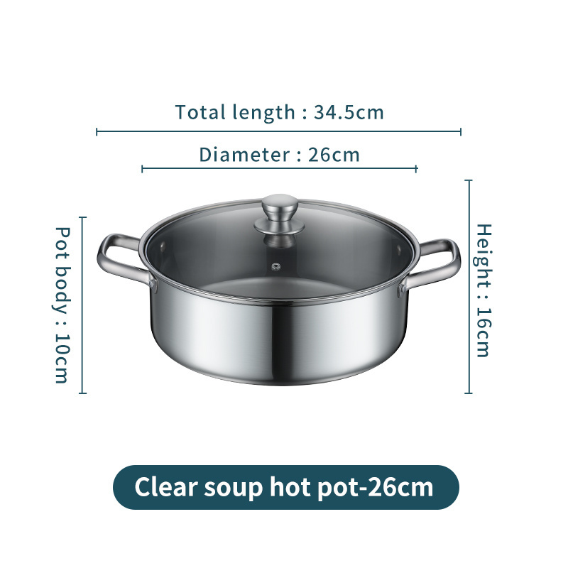 Vandhome Chinese Pot Met Deksel Soeplepel 18/8 Rvs Koken Pot Dubbele Smaak Pot Keuken Kookgerei: Without interval 26