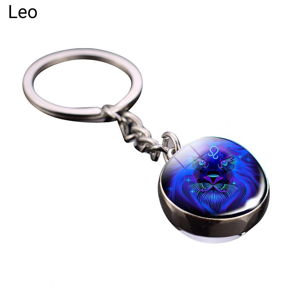 Glass Ball Pendant Decor Key Chain Lightweight Zodiac Style Glass Ball Constellation Keychain: Leo