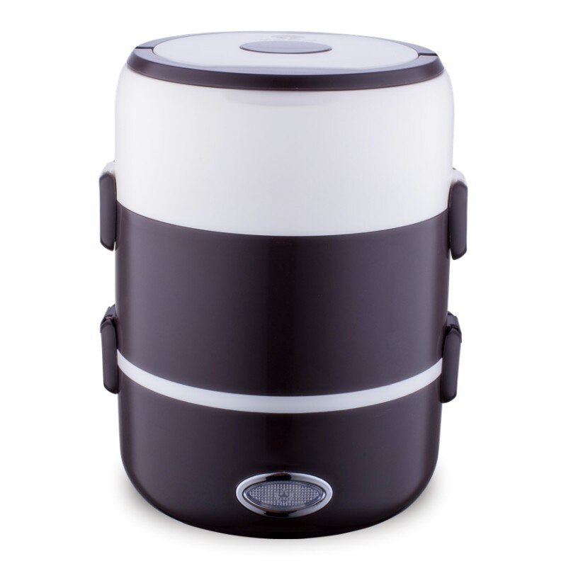2L Electric Mini Rice Cooker Multi-functional Portable Stainless Steel 2/3 Layers Steamer Meal Thermal Heating Cookers Lunch Box: Three Layers Black