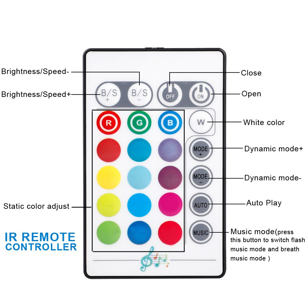 Juego de tiras de luces LED RGB de 2m, cinta de luces impermeables para música, luces de colores cambiantes con cable con mando a distancia para dormitorio, hogar, TV,