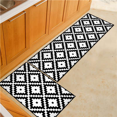 2 stk/sæt køkkentæppe gulvmåtte tæpper 40 x 60cm & 40 x 120cm polyesterfiber geometriske designs pvc prikker skridsikre dørmåtte dørmåtte: -en