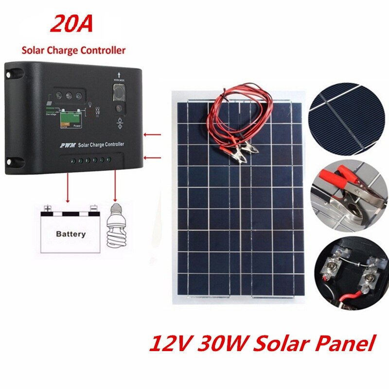 12V 30W Zonnepaneel Met 20A Solar Charger Controller Polykristallijne Semi Solar Charger Batterij Voor Auto Boot Solar systeem