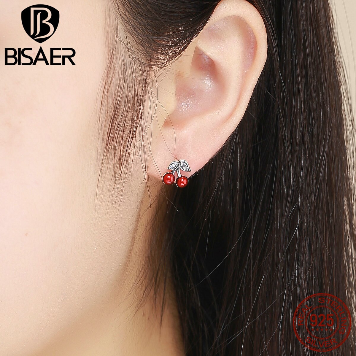 100% Bijoux 925 Sterling Silber Süße Rote Kirsche Obst Emaille Stud Ohrringe für Frauen Ohrringe Schmuck Brincos ECE404
