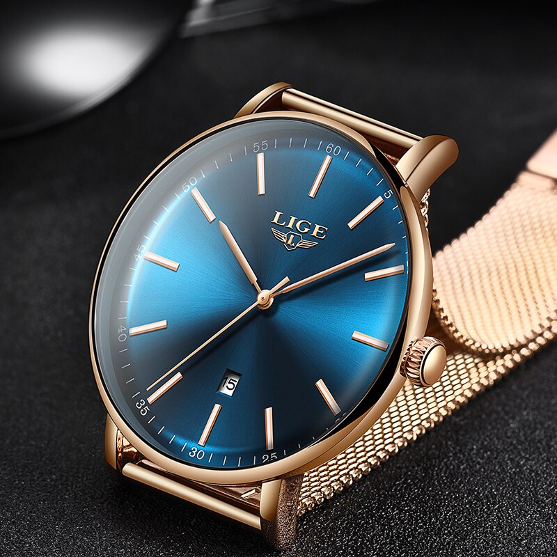 LUIK Vrouwen Horloges Rvs Mesh Riem Horloge Eenvoudige 8mm Ultra-dunne Quartz Klok Horloges Voor vrouwen + Box