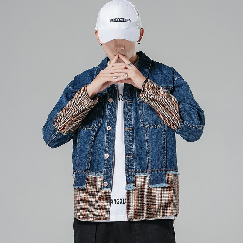 iiDossan Classic Coat Men Denim Jackets Jeans Jacket Hip Hop Streetwear Overalls Denim Men Patchwork Denim Casual Coats: 8017 / L