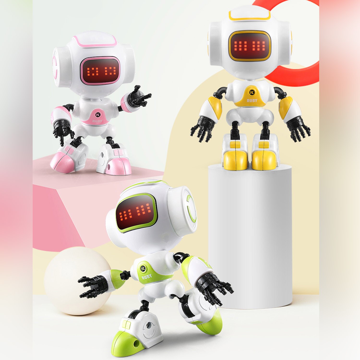R9 Mini Leuke Robot Touch Sensing Model Speelgoed met LED Ogen Smart Voice DIY Gebaar Legering Body voor Kids Kinderen