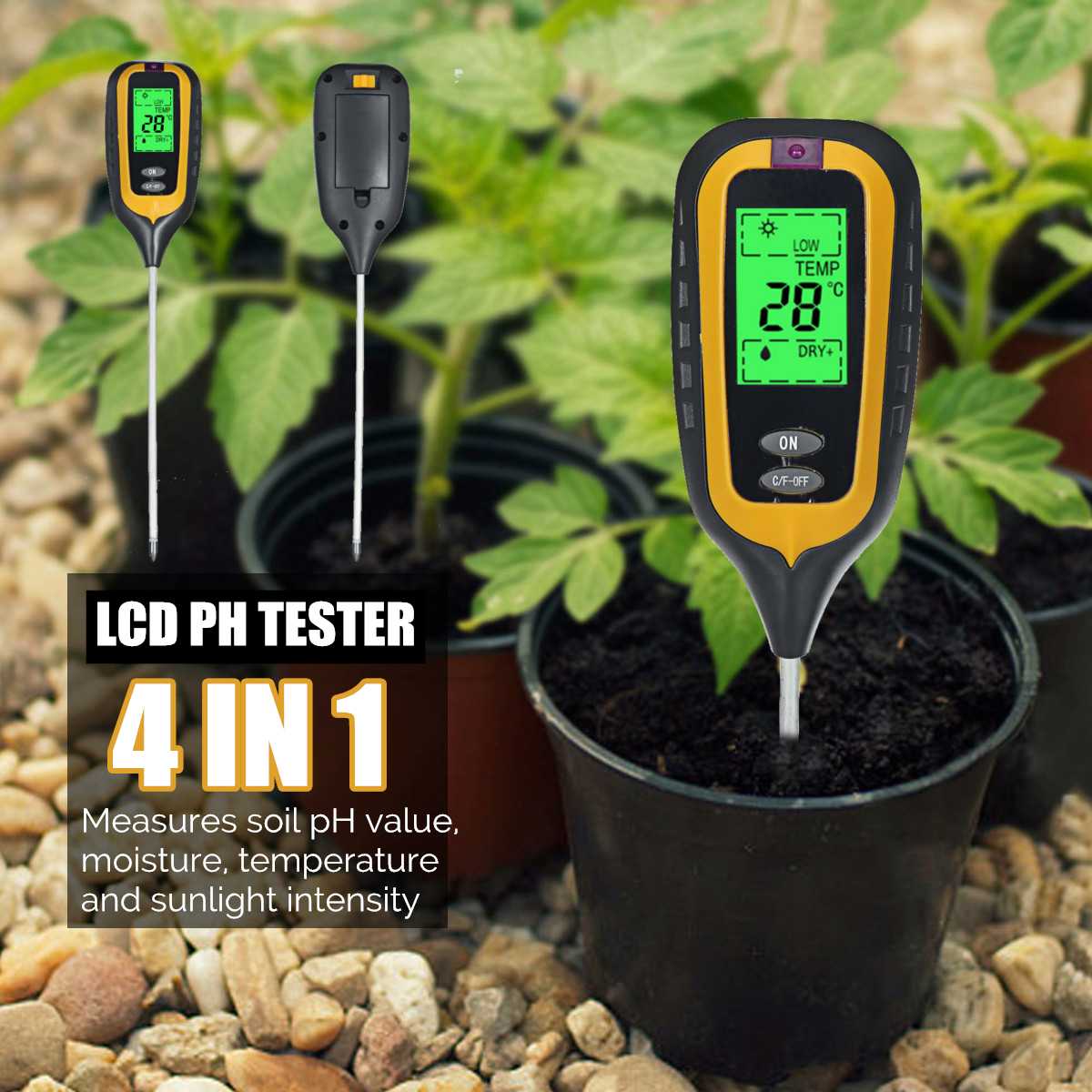 Soil Water Moisture Light Test Meter for Garden Plant Seeding PH Moisture Meter Temperature Sunlight Intensity Measurement Analy