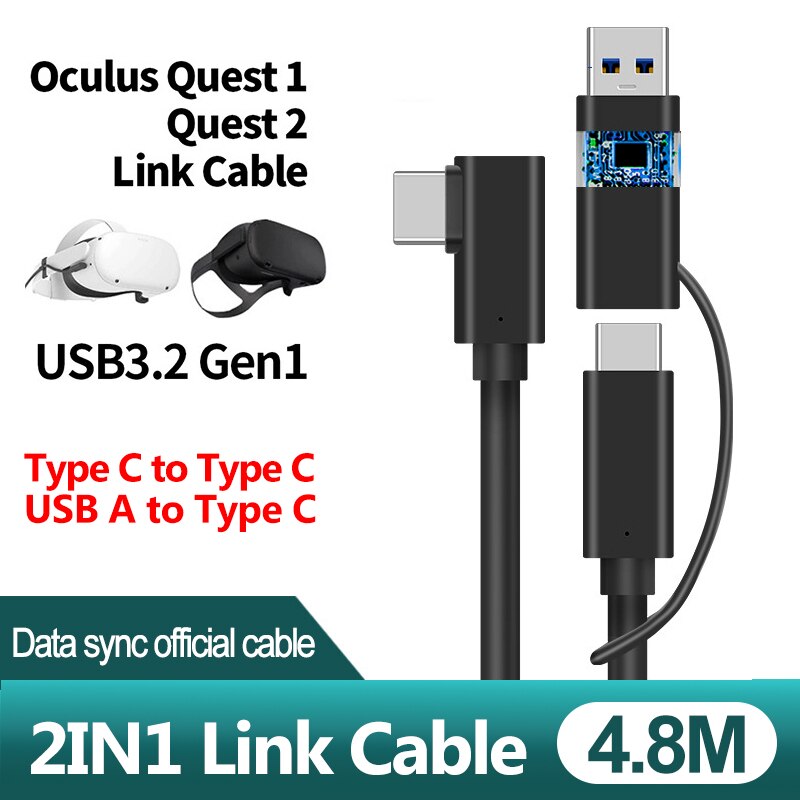 7M 6M 5M Fast USB 3.1 Charge Link Cable For Oculus Quest 1 2 USB Type C Data Charging Cable For Oculus Quest2 VR Accessories: C-2IN1 4.8M