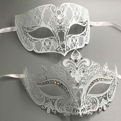 Luxus Metall Filigrane Strass Venezianischen Partei Maske Maskerade Paar Liebhaber WEIHNACHTEN Veranstaltung Hochzeit Maske viel: Weiß