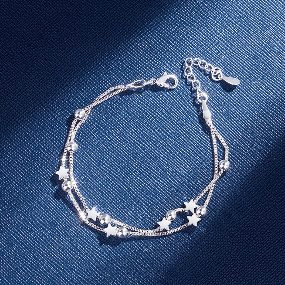 Fine 925 sterling silver Chain stars Bracelets for women Charms party Wedding Jewelry: WHITE