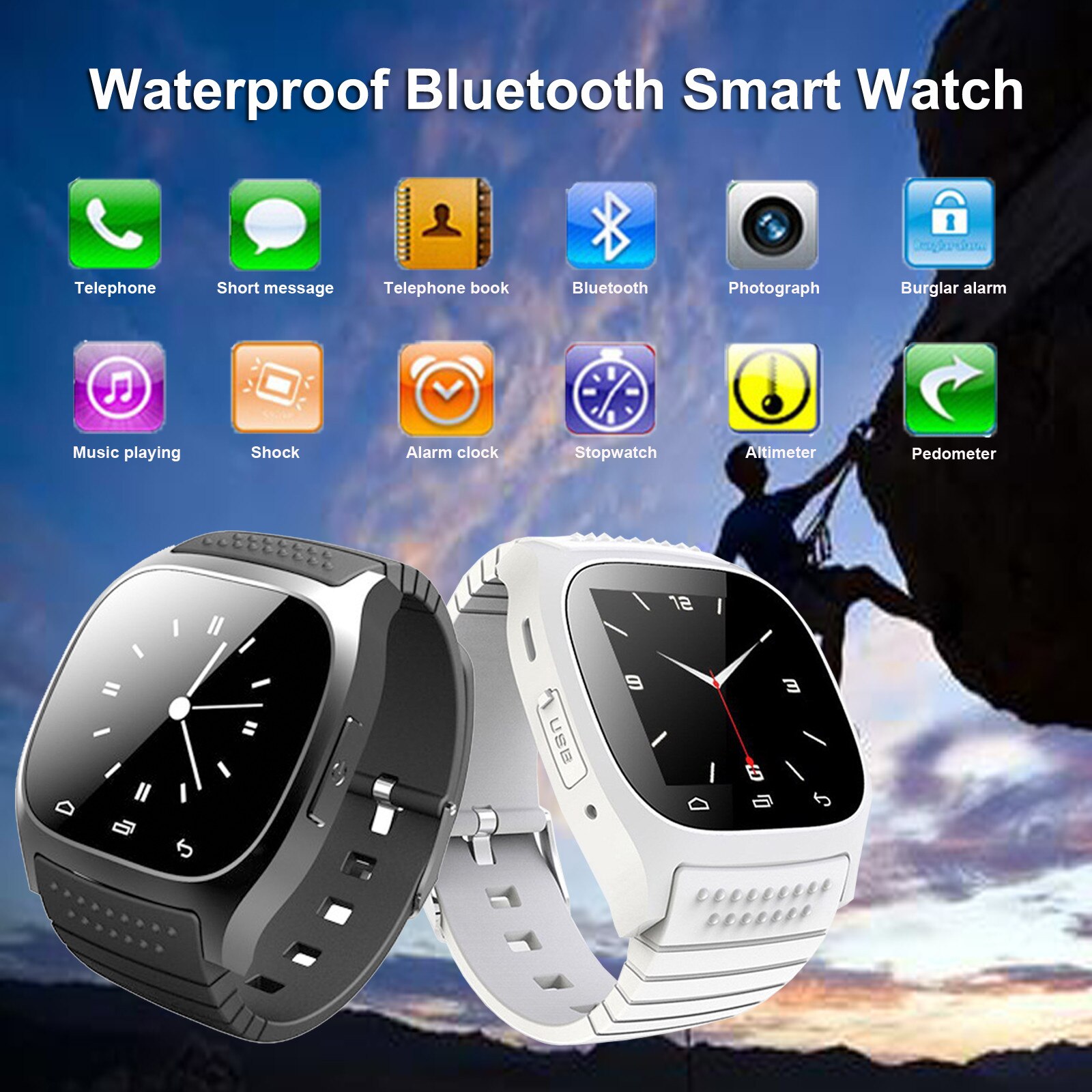 Reloj inteligente a la para hombre y mujer, accesorio de pulsera resistente al agua con Bluetooth, compatible con Android e iOS, Simple