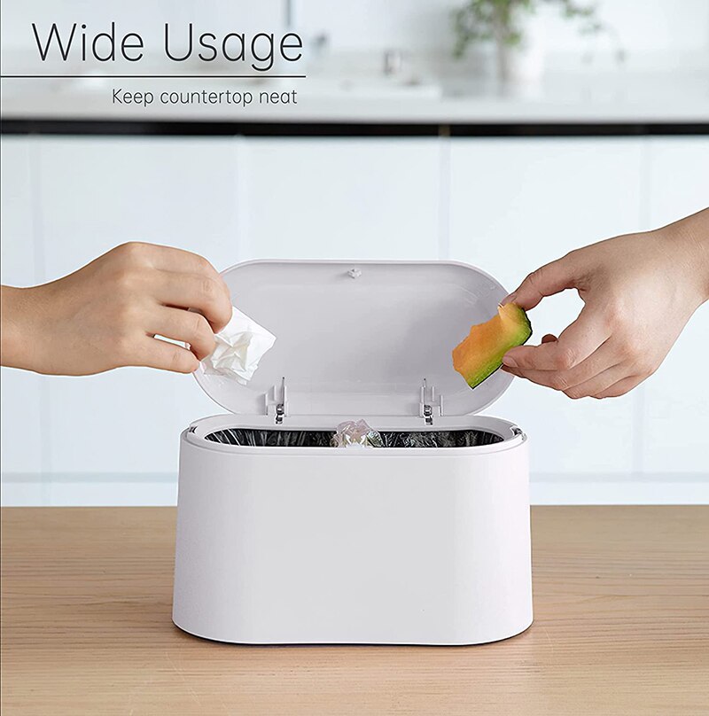Mini Trash Can with Lid Small Garbage Can Tiny Plastic Trash Bin Bounce Up Countertop Wastebasket for Bathroom Office Kitchen