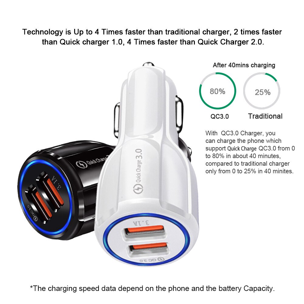Snel Opladen 5V 3.1A 3.0 2 Port Usb Car Charger Qc 3.0 9V 12V Autolader Snel laadstroom Mobiele Telefoon Travel Adapter Xedain