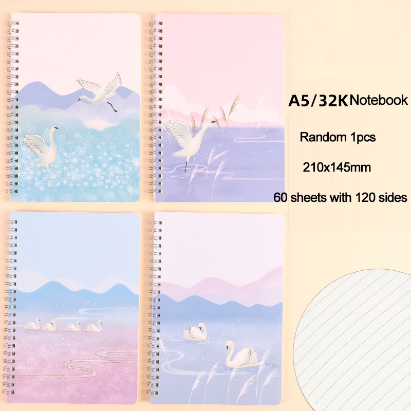 Kawaii Loose-leaf Notebook Diary Horizontal line Notebooks Diaries Cute Student Notepad planner School Office Supplies 210x145MM: 881 Random 1pcs