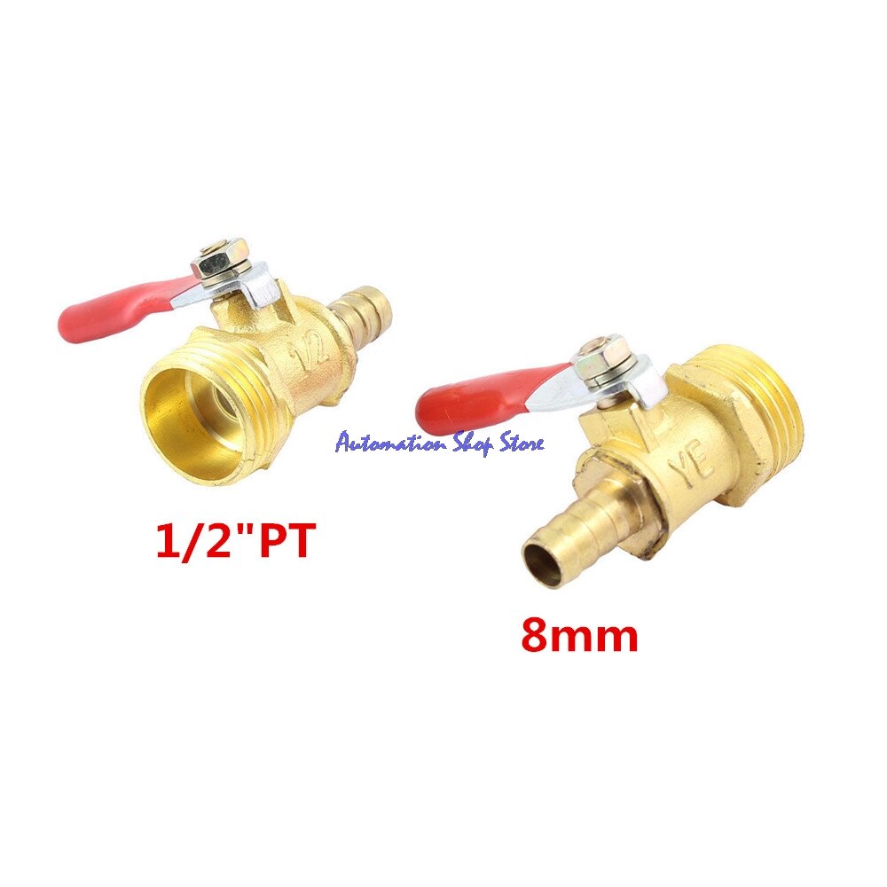 1/4 "PT Man Schroefdraad 8mm Barb Hose Deurkruk Messing Kogelkraan