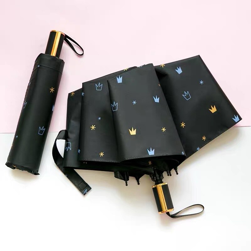 Fully Automatic Rain Umbrella Rain Or Shine Dual Purpose Men and Women Folding Sun-resistant UV-Protection Parasol Advertisement: jiu he Version Crown  Black